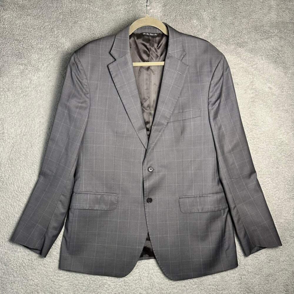 Ermenegildo Zegna 42R Wool Silk Blazer Gray Windowpane 2-Button Business Luxury